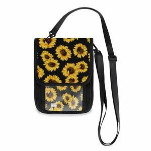 Sunflower Print Floral Balck Small Crossbody Wallet Purse Flower Floral Cell o_
